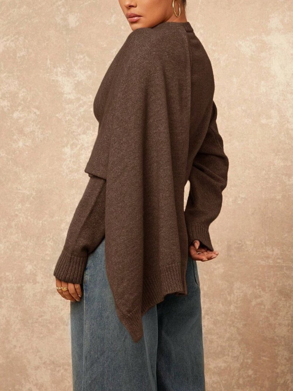 Coffee Brown Women's Elegant Dark Turtleneck Office Sweater - Picture 2 of 8